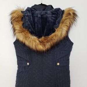 TA Coalition Navy Blue Puffer Vest Fleece Hood